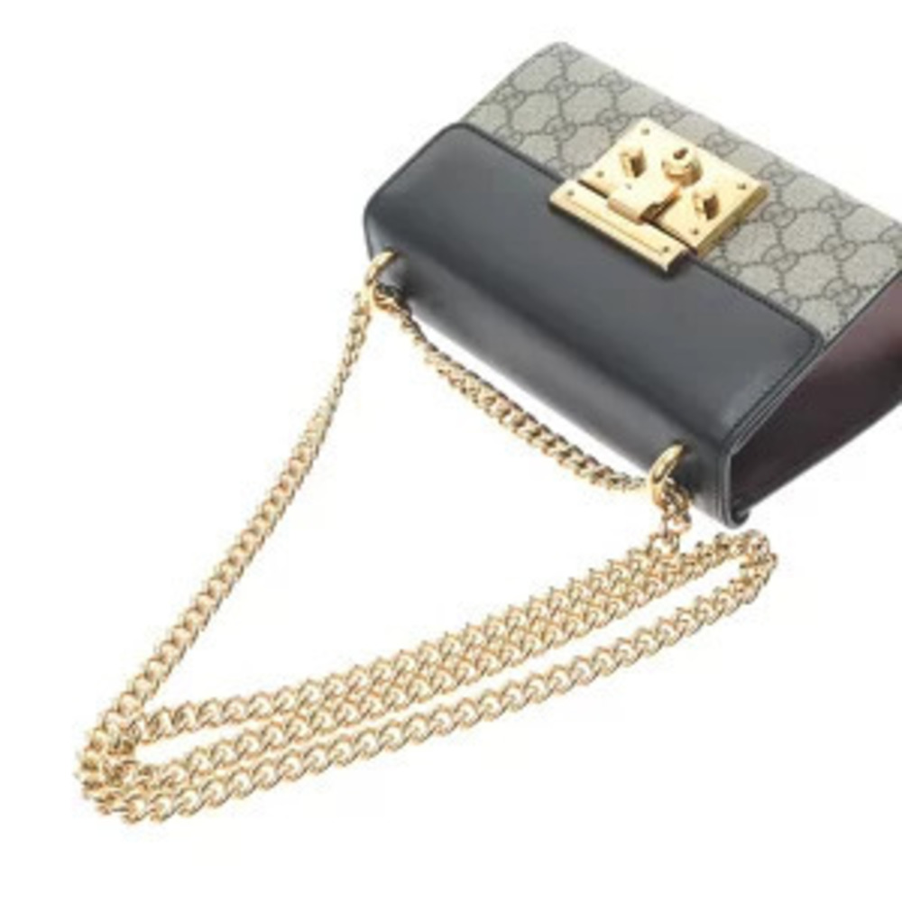 Gucci Leather Canvas Beige Bag Shoulder Padlock Supreme Black GG - Picture 3 of 9
